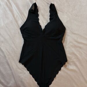 H&M Black Scalloped One Piece Swimsuit